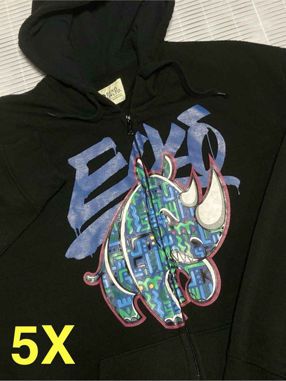 5X Vintage 90s-Y2K Ecko Unltd Rhino Graffiti Full-Zip Hoodie Oversized Gel Print